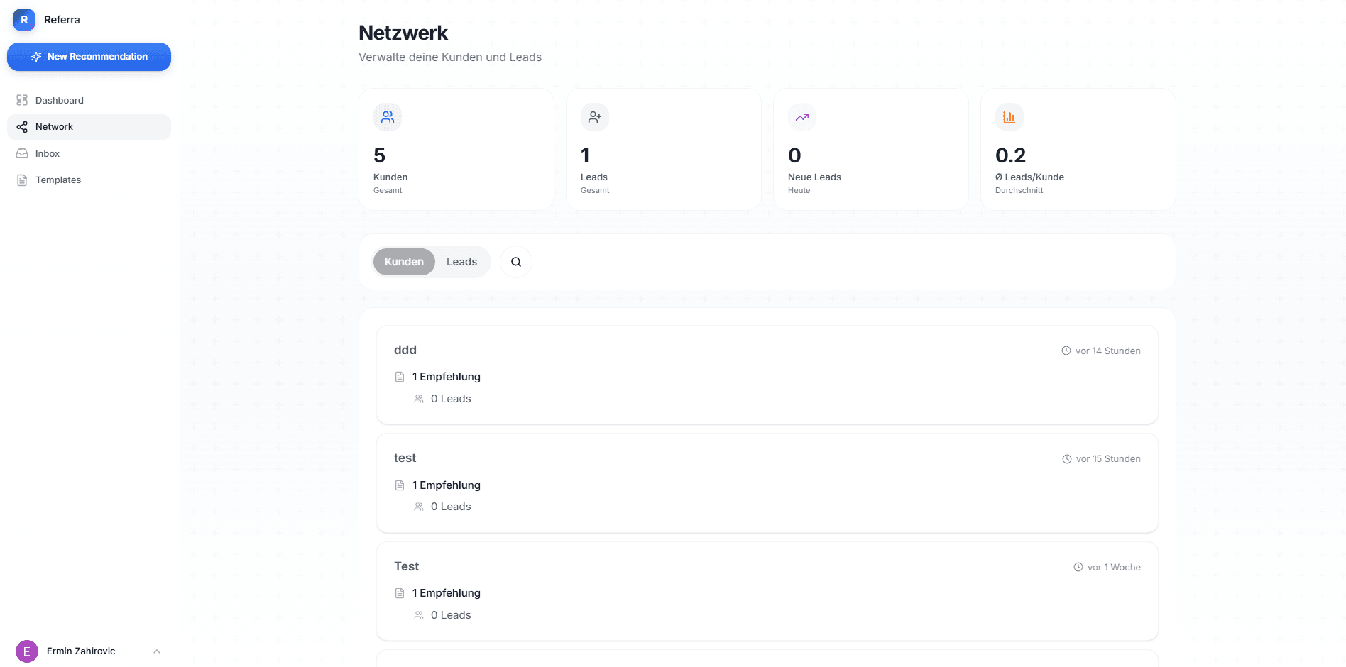 Network view with clients and captured leads